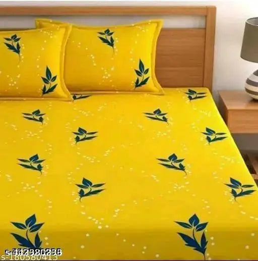 Glace cotton double bedsheet with floral print & 2 pillow covers, premium quality for summer