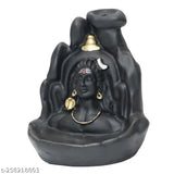 Black handcrafted Adiyogi BackFlow scented smoke fountain with 21 cones, poly resin figurine on display stand, traditional Indian gift for special occasions