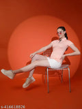 Soft pink solid polyester short sleeve women's t-shirt, breathable and quick dry, perfect casualwear