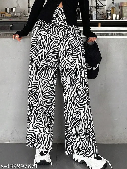 White cotton lycra printed net palazzo trousers for women, popular fashion choice