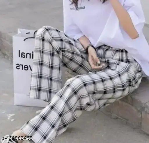 White pajama with checkered pattern