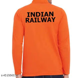 Orange cotton Indian Railway full sleeves uniform with pocket, featuring printed net design. Authentic Indian workwear." (118 characters)