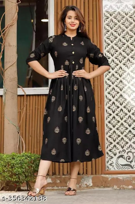 Rayon printed anarkali kurti, three-quarter sleeves, Indian women's fashion, rayon fabric