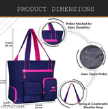 Navy blue cotton shoulder bag with multiple compartments and a zip closure, designed for office and college use