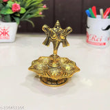 Metal Tirupati Balaji Panch Mukhi Diya, 12.5-inch height Aluminium table diya on Shanku stand