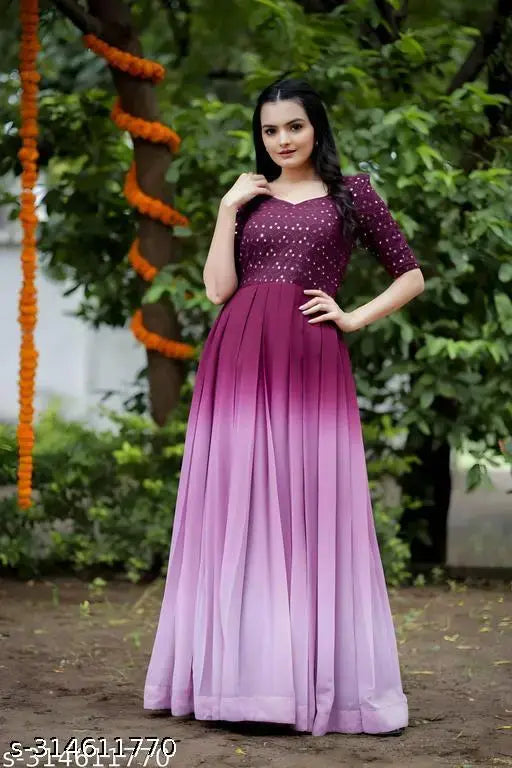 Purple embellished kameez, long sleeves, front zip closure
