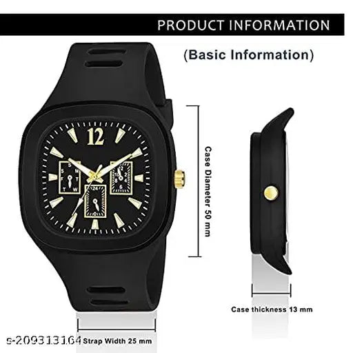 Black watch strap with rectangular analog dials, new model for men and boys watches