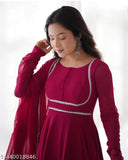 Georgette embroidery kurta with duppatta, solid pattern, long sleeves, Indian fashion on model