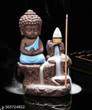 Blue Buddha & Ganesh Ji Idol with 10 smoke cones, 12cm tall, multicolor polyresin decor showpiece