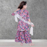 Printed dupion silk kurta sharara set with dupatta, girls' ready-to-wear Indian fashion