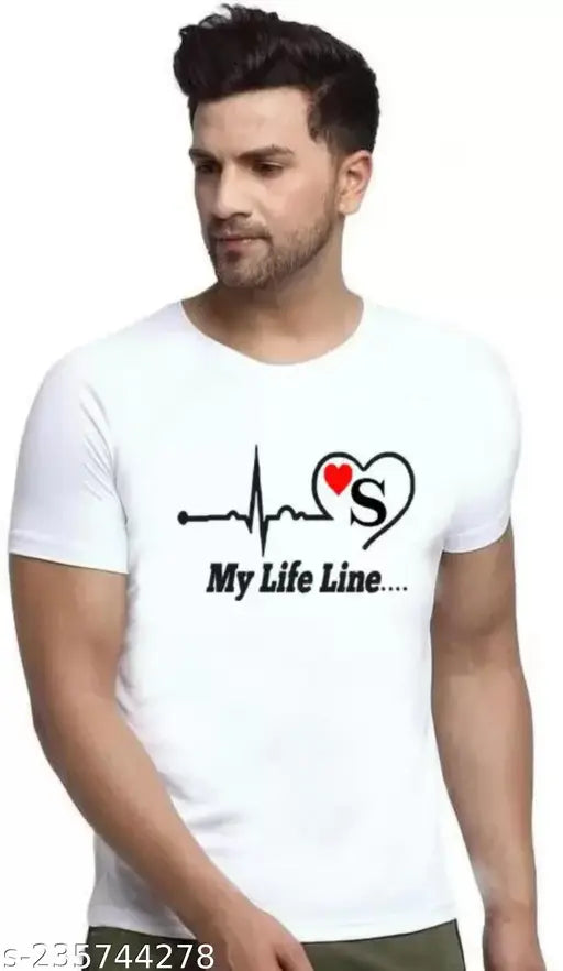 White polyester mens half sleeve typography t-shirt featuring alphabet A to Z design, ideal for casual wear