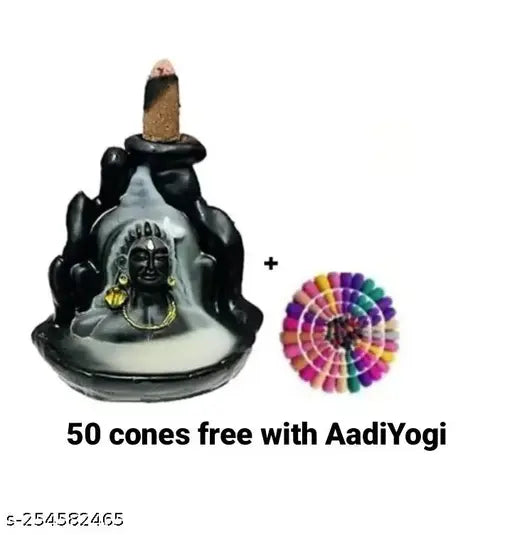 Polyresin Adiyogi Smoke Fountain, decorative backflow incense holder with 50 cones, beautiful flow of fragrance and smoke, ideal for home or office