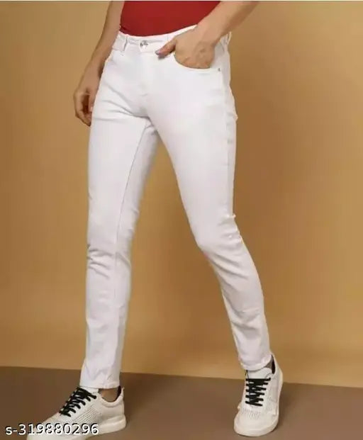 Denim [plain white] jeans for men, MOD MEN PLAIN WHITE JEANS FLI542. Available in sizes 28, 30, and 32. Made in India