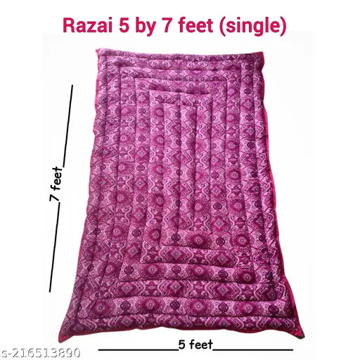 Special Razai Quilt Blanket, 6 by 7 feet single, pink paisley pattern