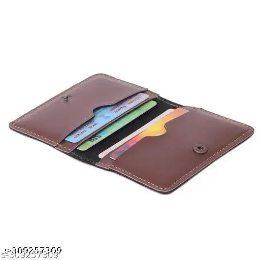 dark brown genuine leather slim debit credit card holder, stores up to 6 cards with ID window, perfect for men's travel accessories
