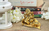 Gold oxide metal Crafticia Lord Ganesh on leaf with diya, religious showpiece for positive energy and auspicious start (11x9.5x7 cm)