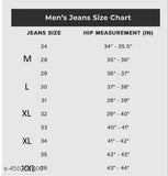 Black jeans size chart men's measurements hip waist thigh inseam