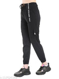 Black, cotton, women's cargo trousers with side pockets