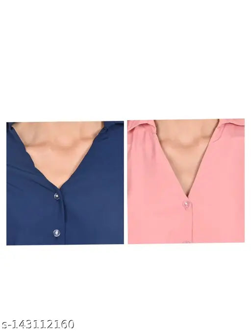 Blue and pink cotton solid shirts combo for women, long sleeves, great for casual wear, made in India