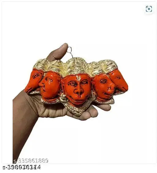 Vintage Poly Resin Panchmukhi Hanuman statue, 6-inch tall, for home temple/office decor. Detailed sculpture with spiritual significance, perfect gift symbolizing strength and protection. Made in India