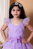 Embellished net party wear gown for girls, short sleeve, Indian fashion for summer occasions