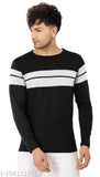 Black, white, and orange striped long sleeved round neck t-shirt men's