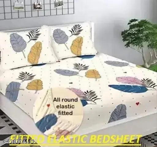 Safari Cotton Elastic Fitted Double Bed Sheet Set, botanical print, 72x788 inches, includes 2 pillow covers 18x28 inches, ideal for summer, adult use