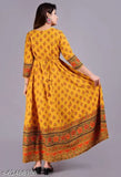 Yellow rayon long kameez kurta with 3/4 sleeves