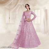 Embroidered net lehenga choli and dupatta set, semi-stitched, Indian embroidery on net fabric