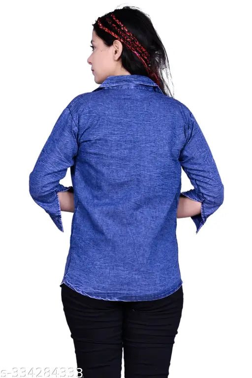 Denim three-quarter sleeve designer jacket, solid net pattern by V.S. GARMENTS AND MANUFACTURE - XL (17in bust, 25in length, 16in shoulder), India origin