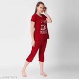 Printed polycotton Klaxxy cap sleeve t-shirt and capri set pack of 2, vibrant design for women's casual wear