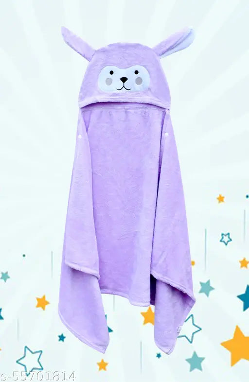 Lilac woolen hooded baby blanket, ultra-soft, cozy, and travel-friendly with animal hoodie and Tich button