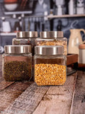 Square clear glass jars, set of 3, for kitchen pantry storage of snacks masala honey pickles cookies dry fruits coffee beans