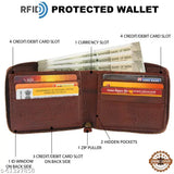 Brown Kulit leather unisex zipper wallet with RFID blocking - 2 compartments, textured design, free size (11x9 cm)
