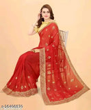 Red mirror work saree