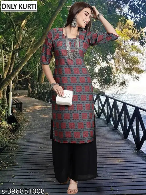 Printed net crepe kurta with palazzos, short-sleeved, women's fashion from India