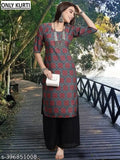 Printed net crepe kurta with palazzos, short-sleeved, women's fashion from India