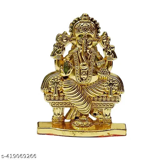 Ganesh metal religious idol, handcrafted Indian showpiece for car or pooja room decor