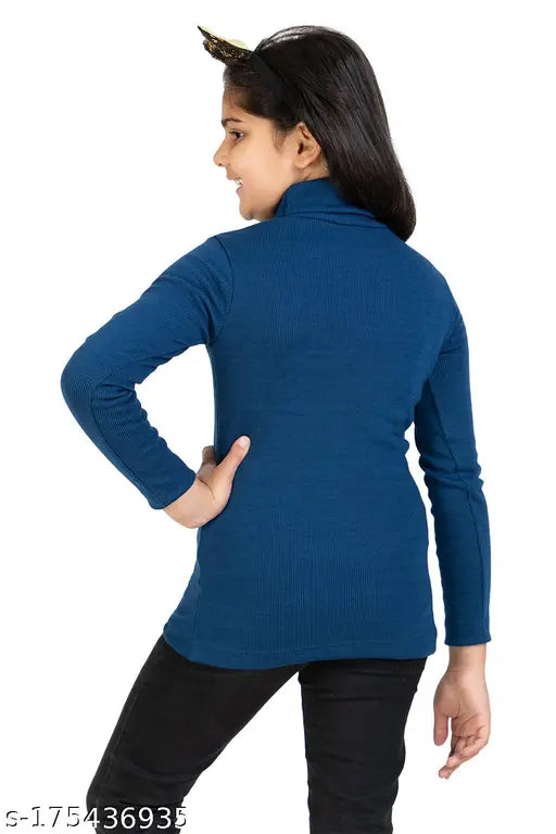 Indigo wool high neck, full sleeves sweater for girls winter wear, keeps child warm and comfortable