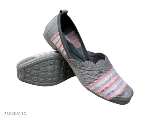 Grey canvas women's athleisure ballerinas slip-ons for daily use, stylish active wear shoe on flat surface