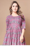 Pink paisley maternity kurta with flared sleeves and straight neckline