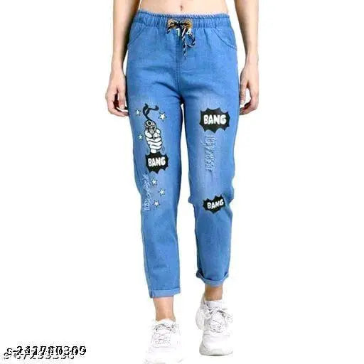 Cotton blend light jogger & T-shirt combo pack 2, printed pattern, feminine style, trendy denim, Indian-made