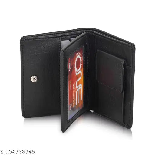 Classic world PU leather men's pocket wallet, solid pattern, holds 9 cards and coins, ideal for gifting