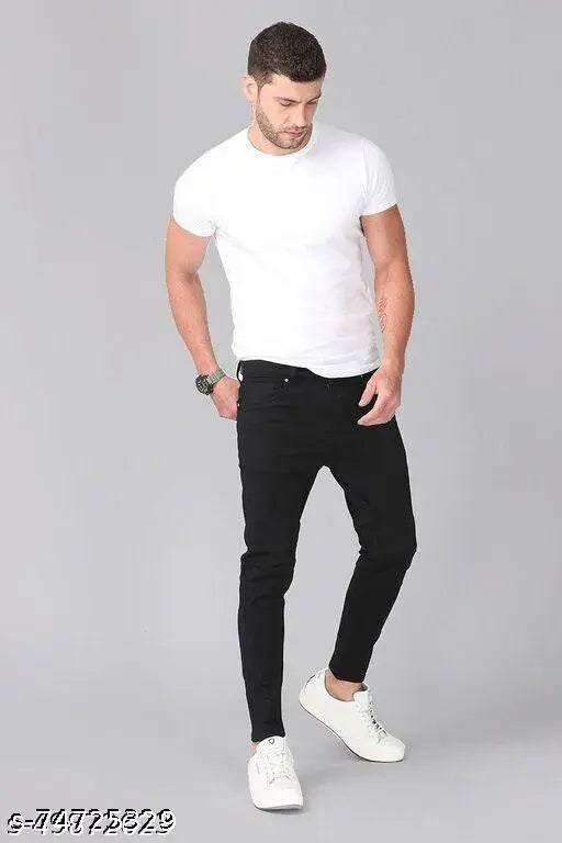 Black stretch denim jeans, men's slim fit