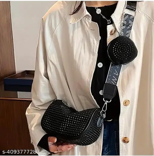 Fantastiqo Premium Women's Sling Bag with chain strap, adjustable shoulder strap and spiked side detail