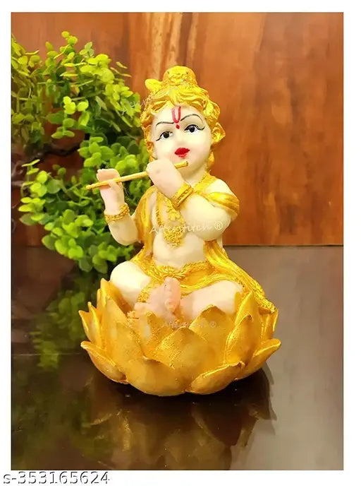 Polyresin Krishna Idol for Home Decor - Handcrafted Indian statue (7cm L x 12.5cm H)