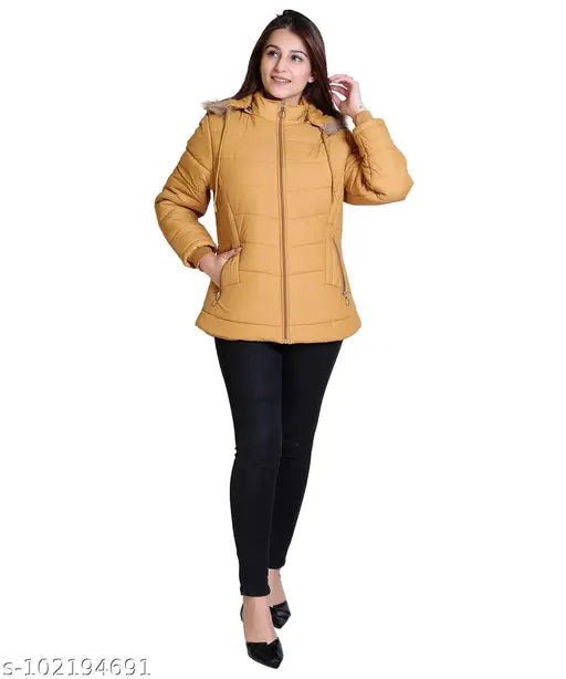 Nylon Indian Fort full-sleeve winter jacket (M: Bust 40in, Length 25in; L: Bust 42in, Length 26in), solid pattern, premium quality for women's fashion