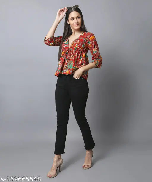 Cotton Kalamkari print empire waist top, breathable & stylish for summer, versatile for casual or office wear