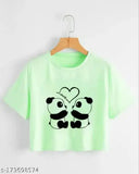 Cotton blend women's regular fit half sleeve round neck casual T-shirt with printed design, trendy and comfortable