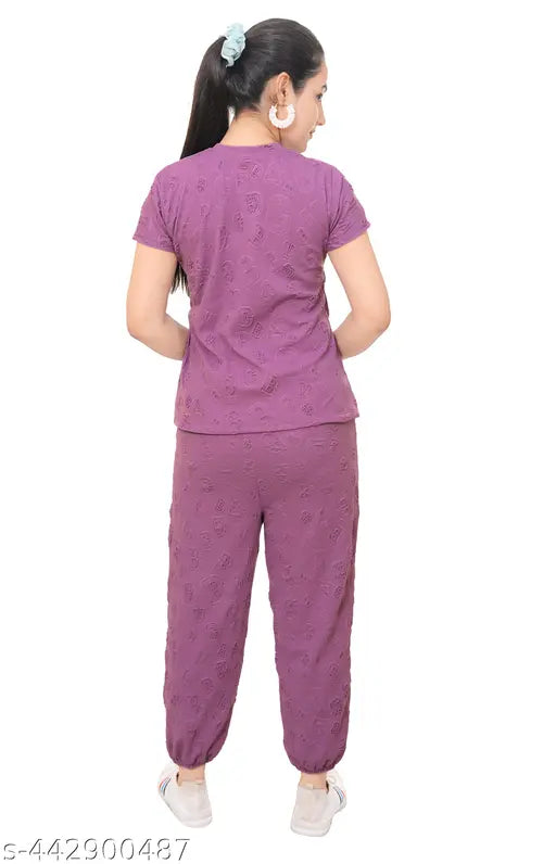 Short-sleeve solids, women's/girls nightwear set - Indian track pants & lower tee for winter or summer walks